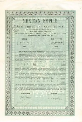  Maximilian  500 1864 - Mexican Empire - Mexican Stocks & Bonds • $42225