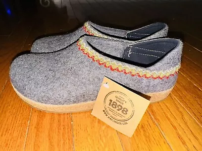 Haflinger GRIZZLY Zig Zag Gray Wool Clogs Shoes Women's Size 39 US 8.5 New • $24.99
