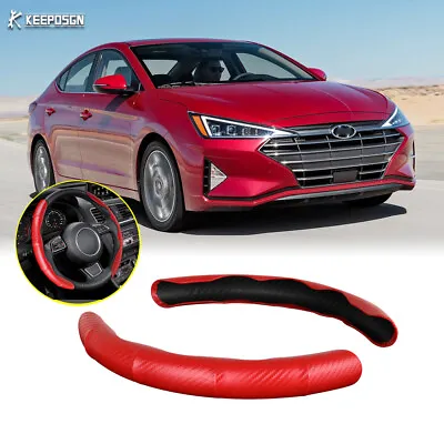 15  Steering Wheel Cover For Hyundai Elantra Kona Carbon Red Protector Non-Slip • $14.40