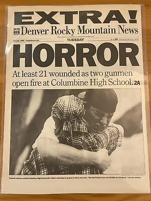 Vintage Newspaper Headline ~gunmen Kills School Students Shooting Columbine 1999 • $14.49