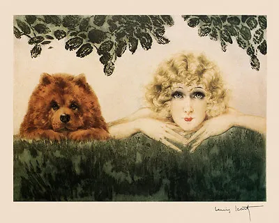 Two Beauties Girl Chow Dog By Louis Icart Art Deco 16X20 Vintage Poster FREE S/H • $22.15