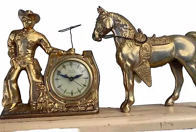 United Cowboy Clock Lasso Spinner Works Horse Mount Gold Finish Prize MCM • $99.99