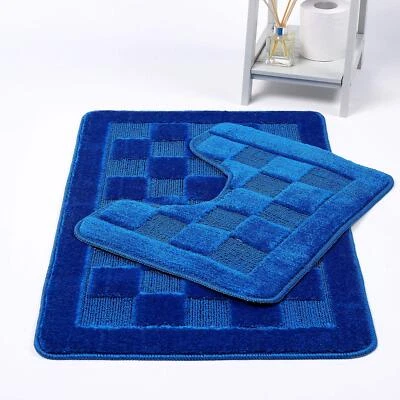 £11.99 • Buy Bath Mat Pedestal 2 Pcs Set Chequered Non-Slip Toilet Bathroom Rugs Rubber Back