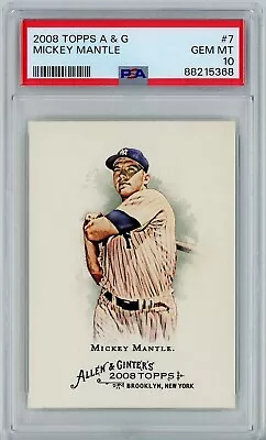 2008 Topps Allen & Ginter 7 Mickey Mantle PSA 10 Gem Mint POP 154 • $54.95