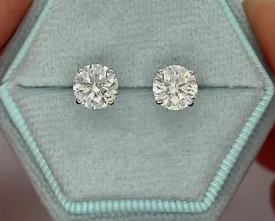 3Ct Round Cut Created Diamond Trending Stud Earrings 14K White Gold Finish • $23.99