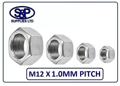 M12 X 1.00mm Fine Pitch Hex Nut 12mm X 1.0mm Fine Thread Zinc Plated Grade 8 • £3.29