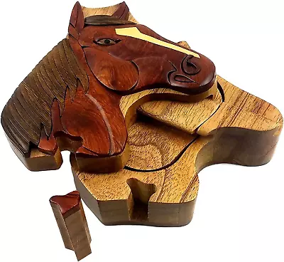 Mane Stay Horse Head All Natural Exotic Woods Puzzle Box 4.75 X 4.5 X 2 With Sl • $38.50