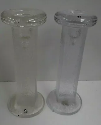 $56 • Buy 2 X PUKEBERG IITTALA TEXTURED GLASS CANDLE STICKS