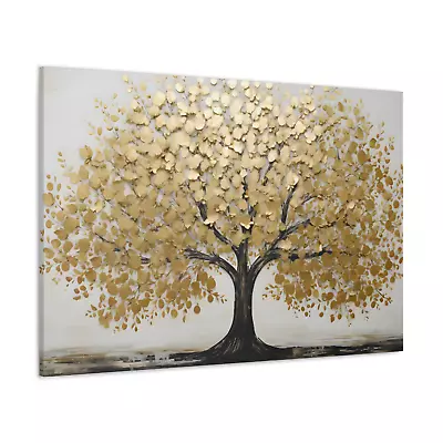 Gold Tree Canvas Golden Black White Oil Painting Print Nature Wall Art Decor • £28.99