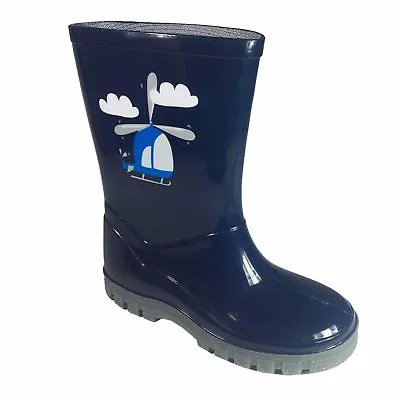 Boys Toddler Baby Navy Helicopter Stormwells Wellies Wellington Boots 3 To 12 • £9.99