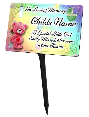 Personalised Baby Girl Memorial Plaque & Stake. Waterproof For Garden Grave Etc • £12.99