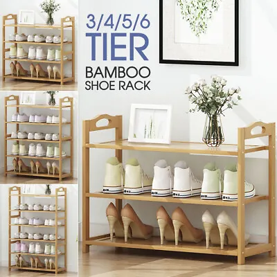 $34.99 • Buy 3-6 Tiers Layers Bamboo Shoe Rack Storage Organizer Wooden Shelf Stand Shelves