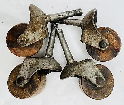 4 Antique Furniture Casters Wooden Wheels Vintage  Rollers Lot • $18.99