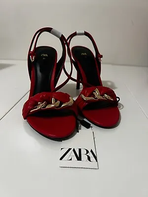 Zara Leather High Heel Sandals With Chain EU36 • $28.95