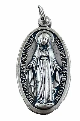 Vintage Catholic Miraculous Mary Silver Tone Religious Medal Italy • $9.99