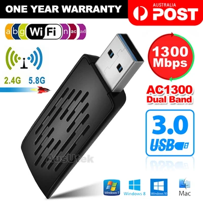 $15.95 • Buy USB 3.0 AC1300 802.11ac MU-MIMO WiFi Wireless Adapter PC Laptop 5GHz Dual Band