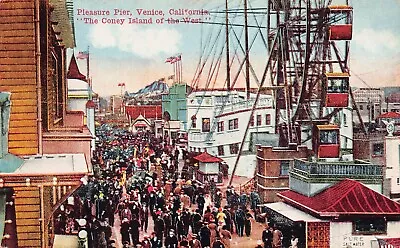 Venice CA Pacific Ocean Amusement Park Pier Coney Island Vtg Postcard B38 • $19