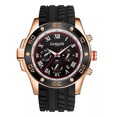 Mens Automatic Watch Rose Gold Driver Silicone Strap Watch GAMAGES • £59.99