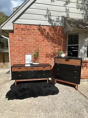 Refinished Mid Century Dresser Set Black & Wood  • $800