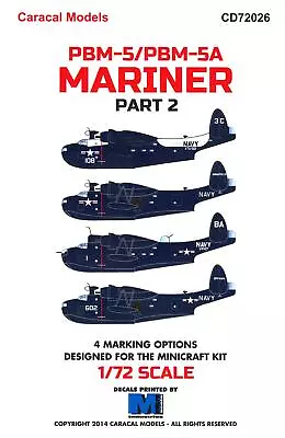 Caracal Decals 1/72 MARTIN PBM-5 PBM-5A MARINER Flying Boat Part 2 • $9.99