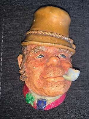 Vintage Bosson Chalkware Irishman  Paddy  Head Pipe & Clover • $10.50