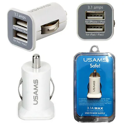 USAMS 3.1A MAX USB Car Charger Cigarette Lighter Socket Adapter IPhone IPad IPod • £5.99