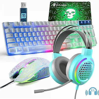Gaming Keyboard Mouse And 7.1 RGB Headset Combo Rainbow LED Backlit For PC PS4 • $72.89