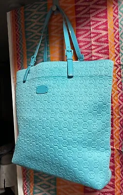 Michael Kors Large Tote Purse Jet Set Signature Monogram Quilted NEW Turquoise • $49