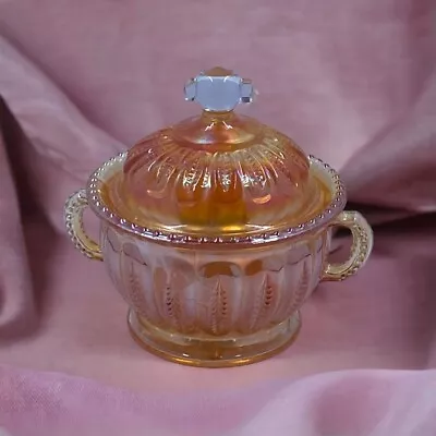 Carnival Glass Sugar Bowl Marigold Color With A Zipper Variant Pattern- READ • $32.95