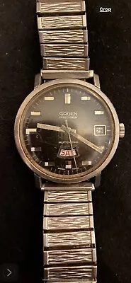 Vintage GRUEN RARE Men’s Auto Wind Quartz Watch Dark Face • $120.49