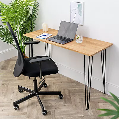 Solid Oak Wood Desk & Hairpin Legs |  Home Writing Office Gaming Workstation • £135