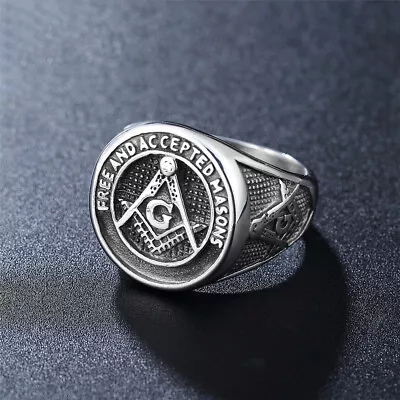 Masonic Rings Men's Stainless Steel Vintage Free And Accepted Masons Ring Biker • $11.97