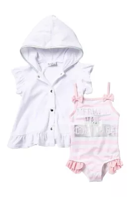 Freestyle Toddler Girl's Swimsuit Set Mermaid Pink White 1 Pc + White Coverup • $19.90