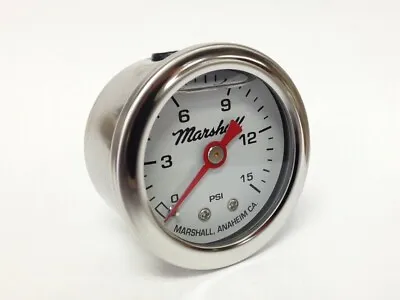 Marshall Gauge 0-15 Psi Fuel Pressure Gauge White 1.5  Diameter (Liquid Filled) • $24.50