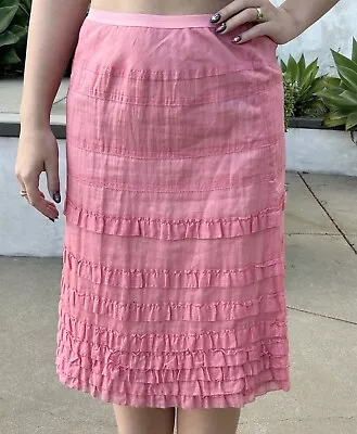 Vintage Rebecca Taylor 6 100% Silk Pink Ruffled Skirt Lined • $24.85