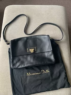 Masssimo Dutti Black Leather Crossbody Shoulder Bag With Dust Bag • £50