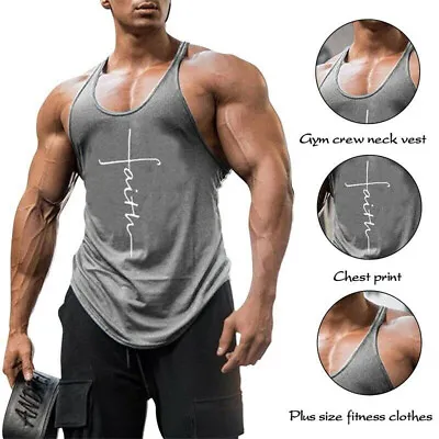 £6.38 • Buy Men Gym Vest Racerback Bodybuilding Muscle Stringer Plain Tank Tops Fitness Hot