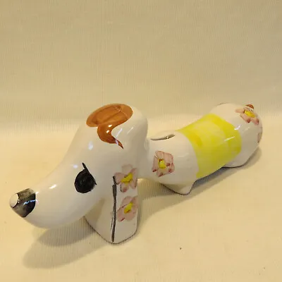RARE VINTAGE Dachshund Dog Ceramic Pottery Piggy Bank Floral MCM Taiwan Og Tag • $71.86