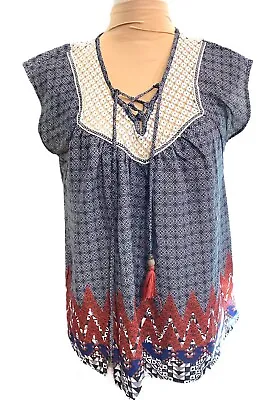 Rewind Top Large Boho Peasant Sleeveless Crochet Trim • £6.61