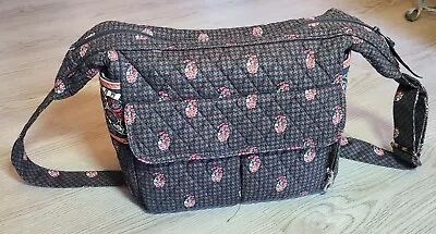 Vera Bradley Brown Houndstooth Floral Paisley Tote Bag Crossbody Retired Large • $24.99