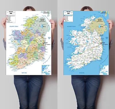 Laminated Ireland Map Poster Wall Art  A1 A2 A3 A4 • £7.99