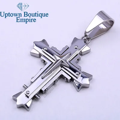 Men's Stainless Steel Gold Silver Black Plated Cross Pendant*C • $12.49