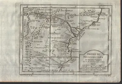 Zimbabwe/ Monomotapa/Mocambique  . Bellin  1740 Map.  Genuine! • £60