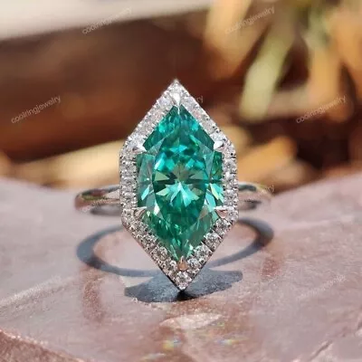 2.97 Tcw Green Dutch Marquise Cut Moissanite Halo Engagement Ring 10K White Gold • $420.59