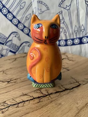 Laurel Birch By Ganz Ceramic Magnet Bud Vase Cat Sitting On A Fish • $20