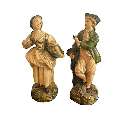 Niepold Borghese Figurines Vintage Pair Fisherman & Woman With Basket 12 In Tall • $115