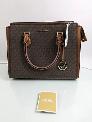 Michael Kors Hope Brown Logo Monogram Large Leather Tote Shoulder Crossbody Bag • $130