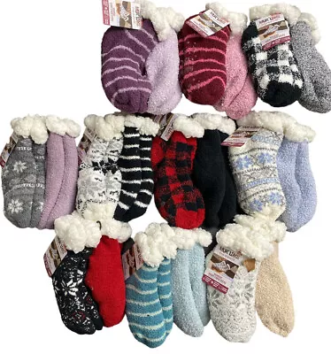 Muk Luks Cabin Slipper Sock 2 Pair Women's Short Socks Non Skid Lined Size 6-10 • $15.99