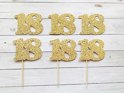 18th Birthday Gold Cupcake Toppers Number 18 Cake Decorations Picks • £3