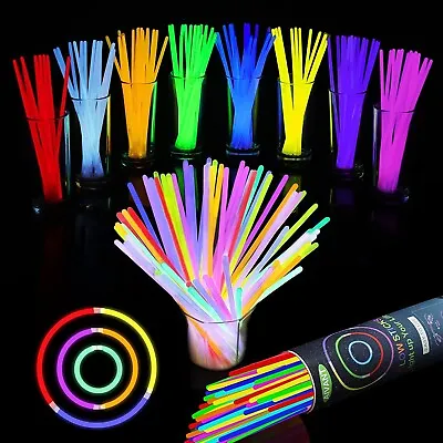 $10.99 • Buy 100 8'' Glow Sticks Bracelets Necklaces+Bracelet Connectors Neon 8 Colors Mix 6H